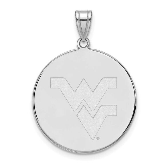 14k White Gold West Virginia U. XL Logo Disc Pendant